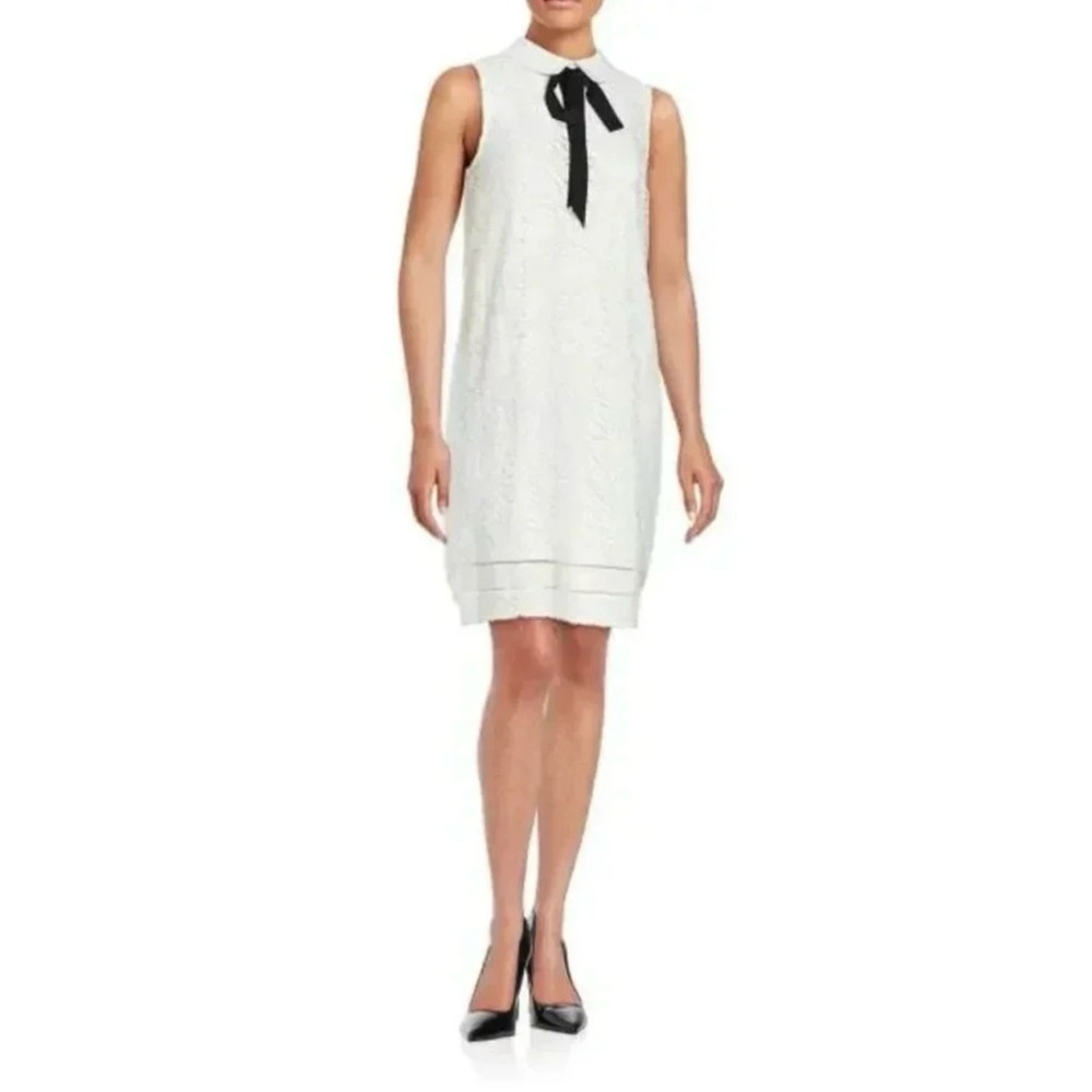 Karl Lagerfeld White Sleeveless Midi Dress with Black Neck Tie